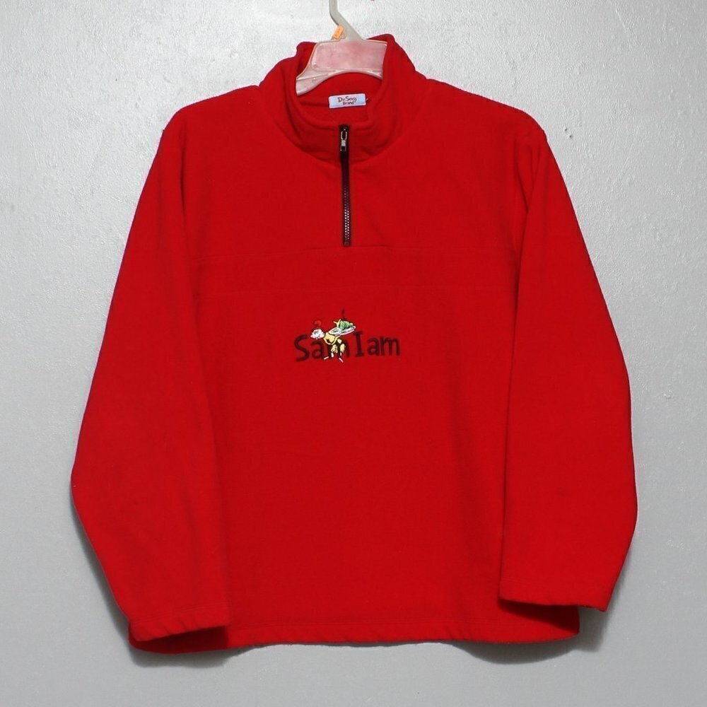 Vintage Dr Seuss I am Sam red 1/4 zip pullover embroidered fleece pullover
